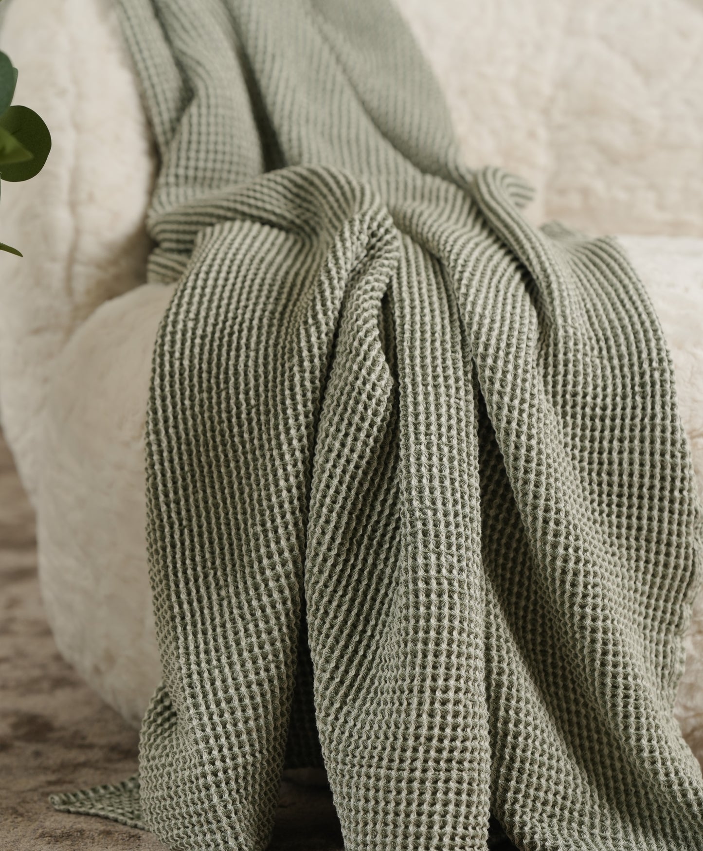 Sofa throw Waffle olive green