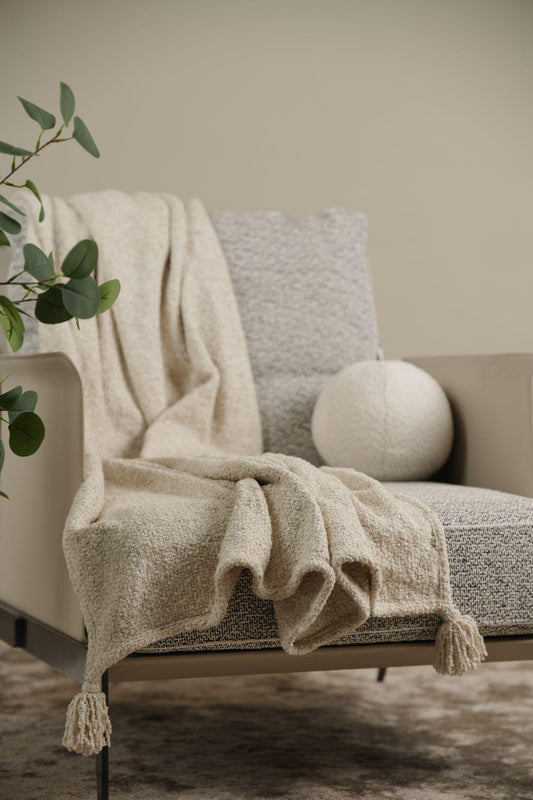 Bed Throw Off white Textured